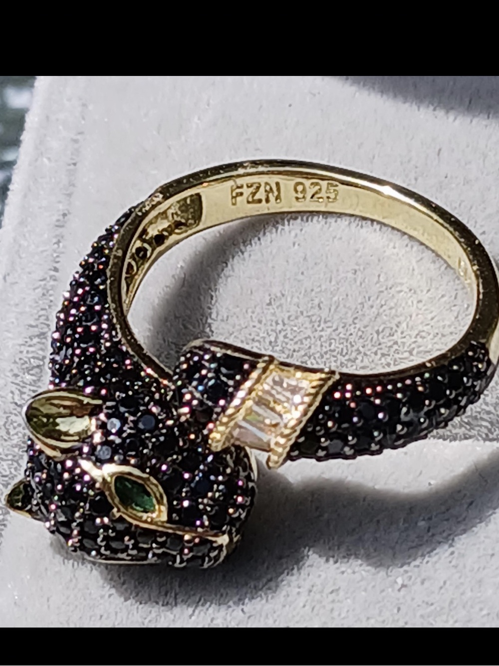 Rachel Zoe black panther Onyx & CZ 18K gold plated silver 925 wrap-around ring - Picture 11 of 11